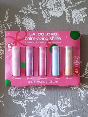 NWT L.A. COLORS balm-azing shine Lip Balm Set - Pink, Purple, Blue, Green, Red